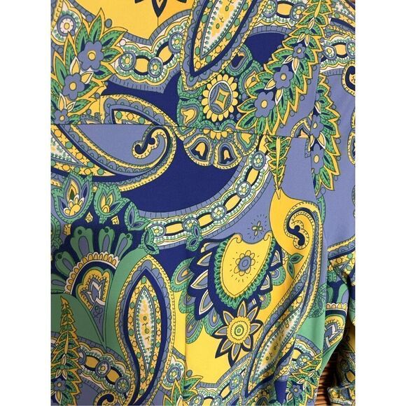 Talbots 2xP Belted Paisley Yellow and Blue Dress NWT - Picture 3 of 6